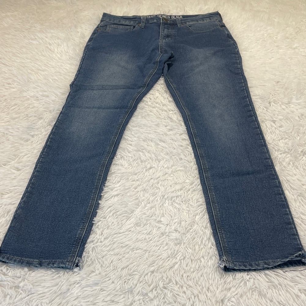 VINTAGE GENES BLACK 30/32 Men's Blue Jeans SMALL CUTS ON CUFF SEE PHOTO